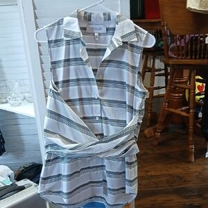 Derek Lam Striped Twist-Front Sleeveless Camisole - White, Black & Gray